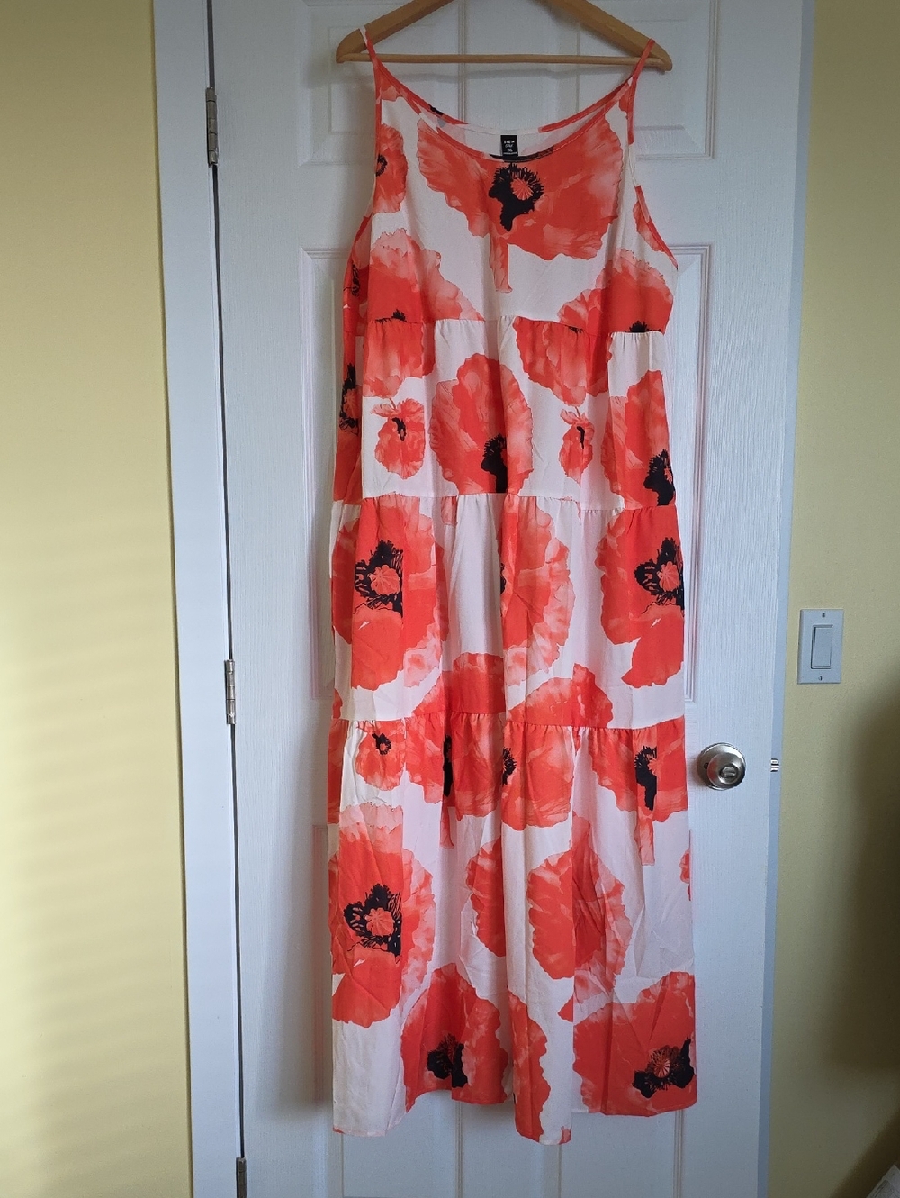 SHEIN White Maxi Dress with Bold Orange Floral Print